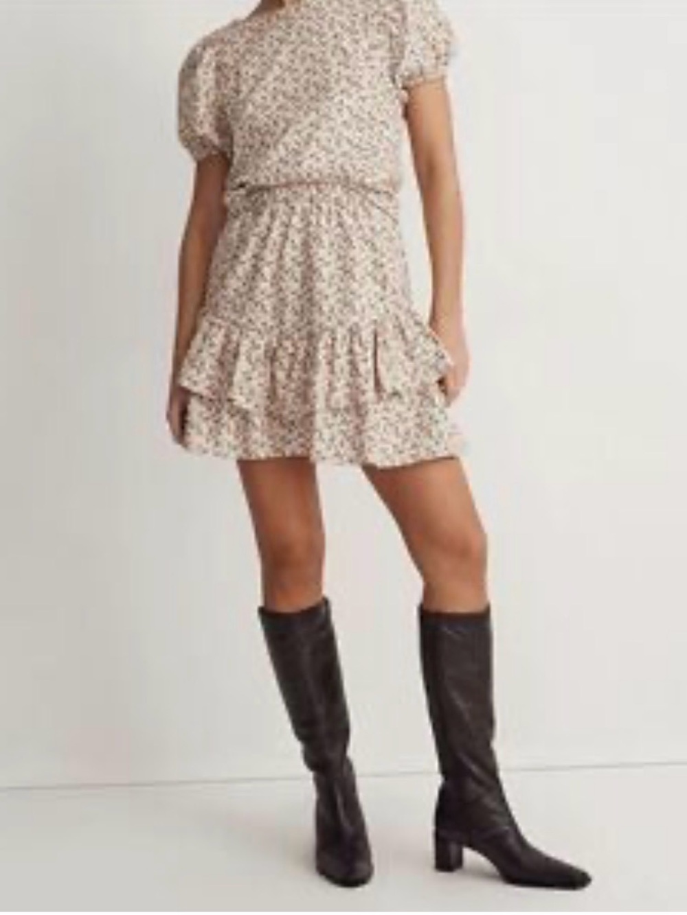 Madewell Women’s Beige with Floral Print Tiered Cotton Mini Skirt